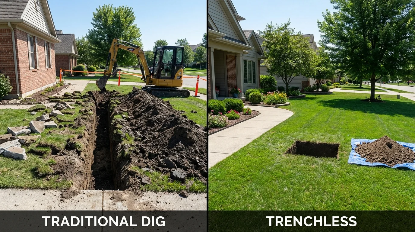 Trenchless sewer repair with minimal yard damage versus traditional excavation in Moscow, PA